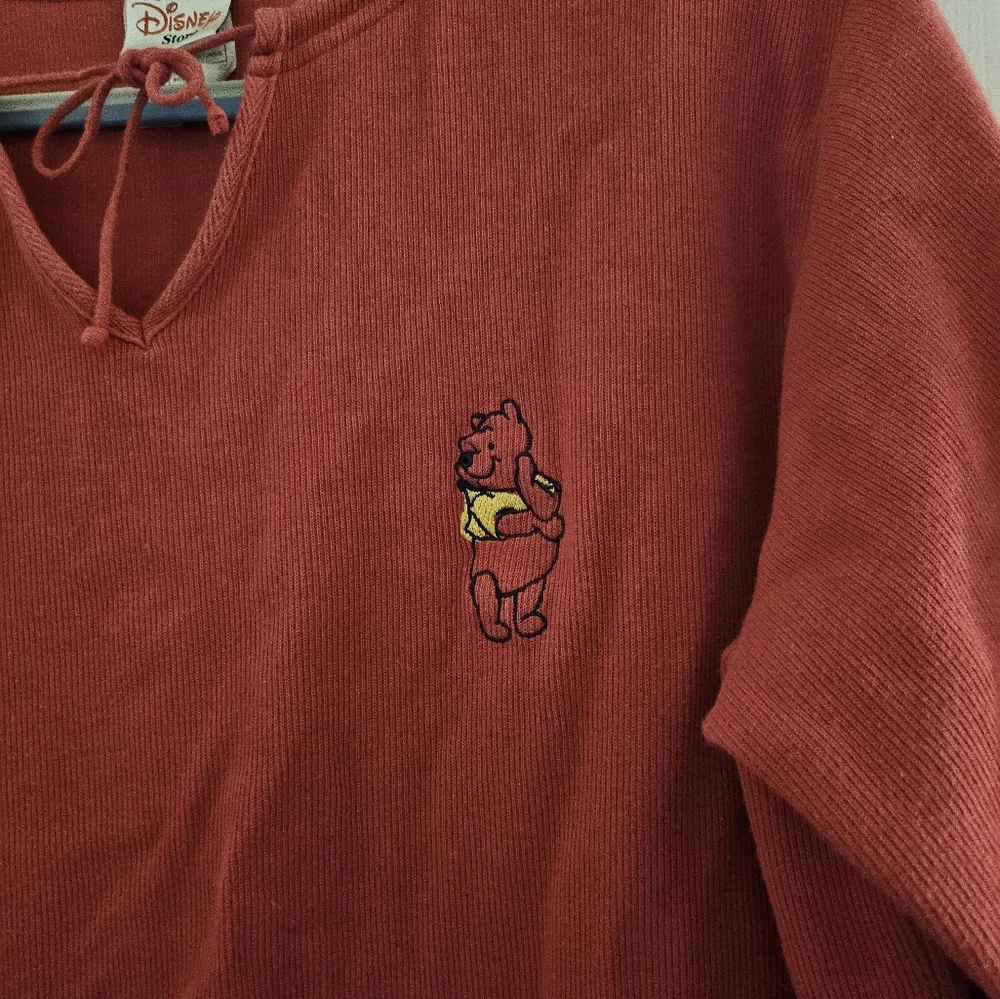 Vintage Disney Store Women's Winnie The Pooh Sweater‎ Long Sleeve V Neck XL Pink
